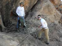 80-Bethany_prepares_own_harness_for_Harlan_and_I_to_be_meat_anchors_to_traverse_slab_with_rope