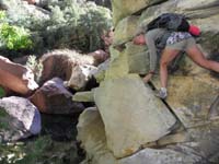 61-we_didn't_want_to_go_swimming_so_had_to_traverse_rock-Jutta_now_coming_down